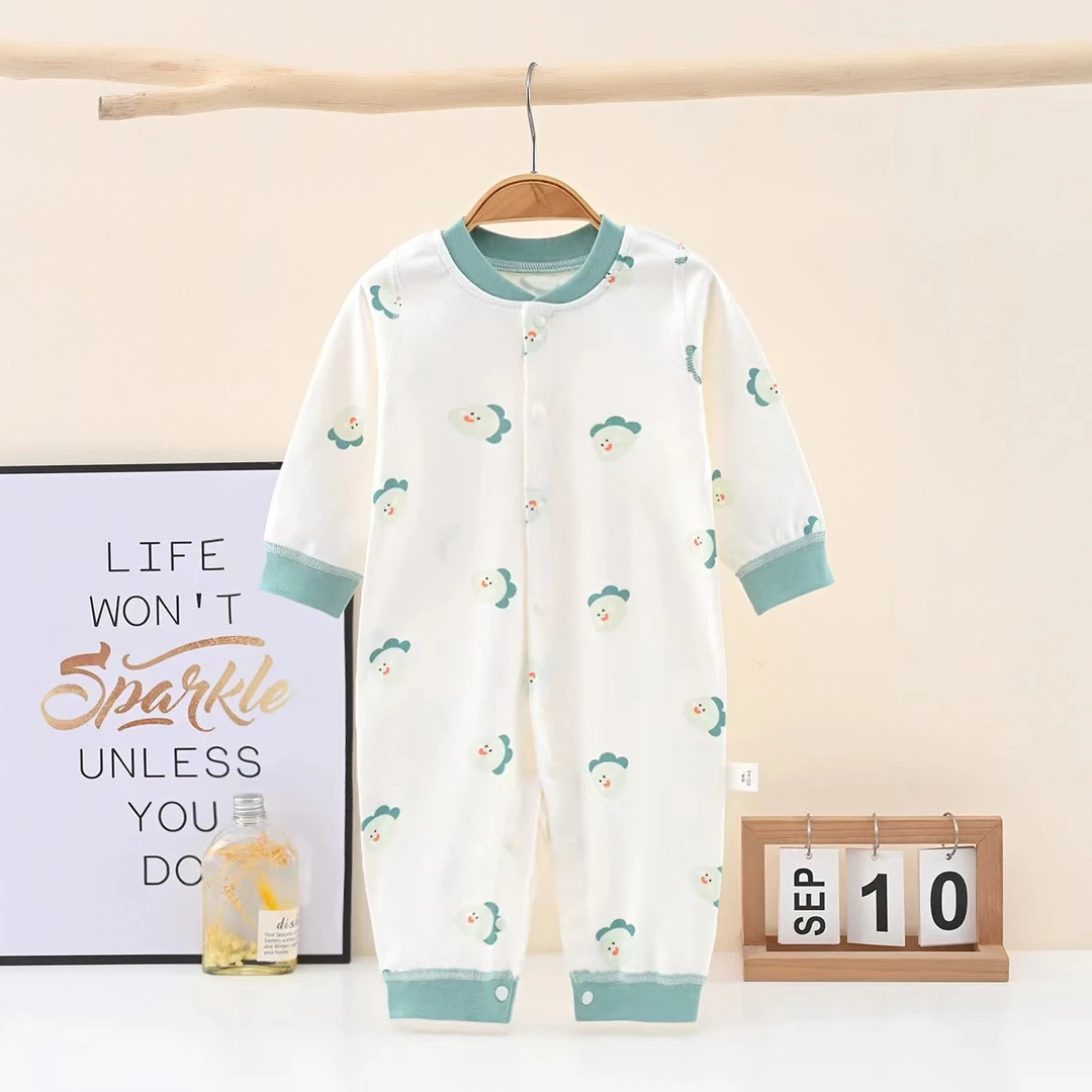 婴幼儿四季连体衣爬服新生儿A类一百棉纯棉内穿百搭对开暗扣闭档