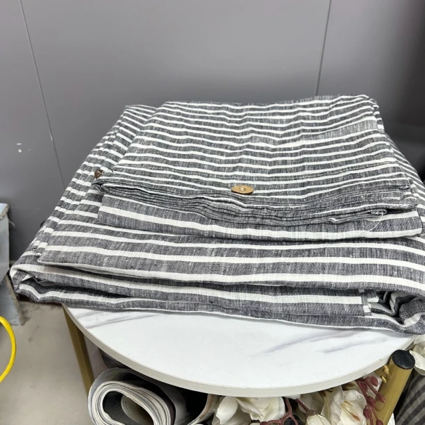 外贸14支色织亚麻被套枕套三件套筋骨感双人加大纯麻被罩