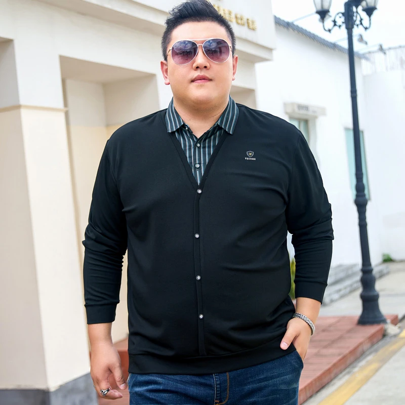 潮牌男装加肥加大码翻领长袖卫衣衬衫领假两件胖男生品牌卫衣