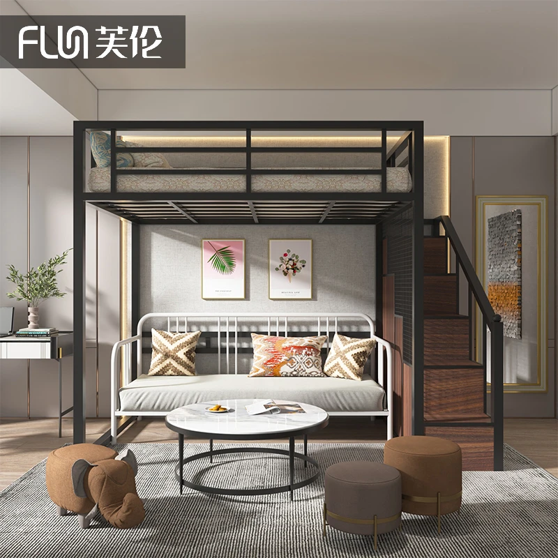 铁艺高架床上床下空单上层小户型省空间阁楼上下铺公寓高低铁架床