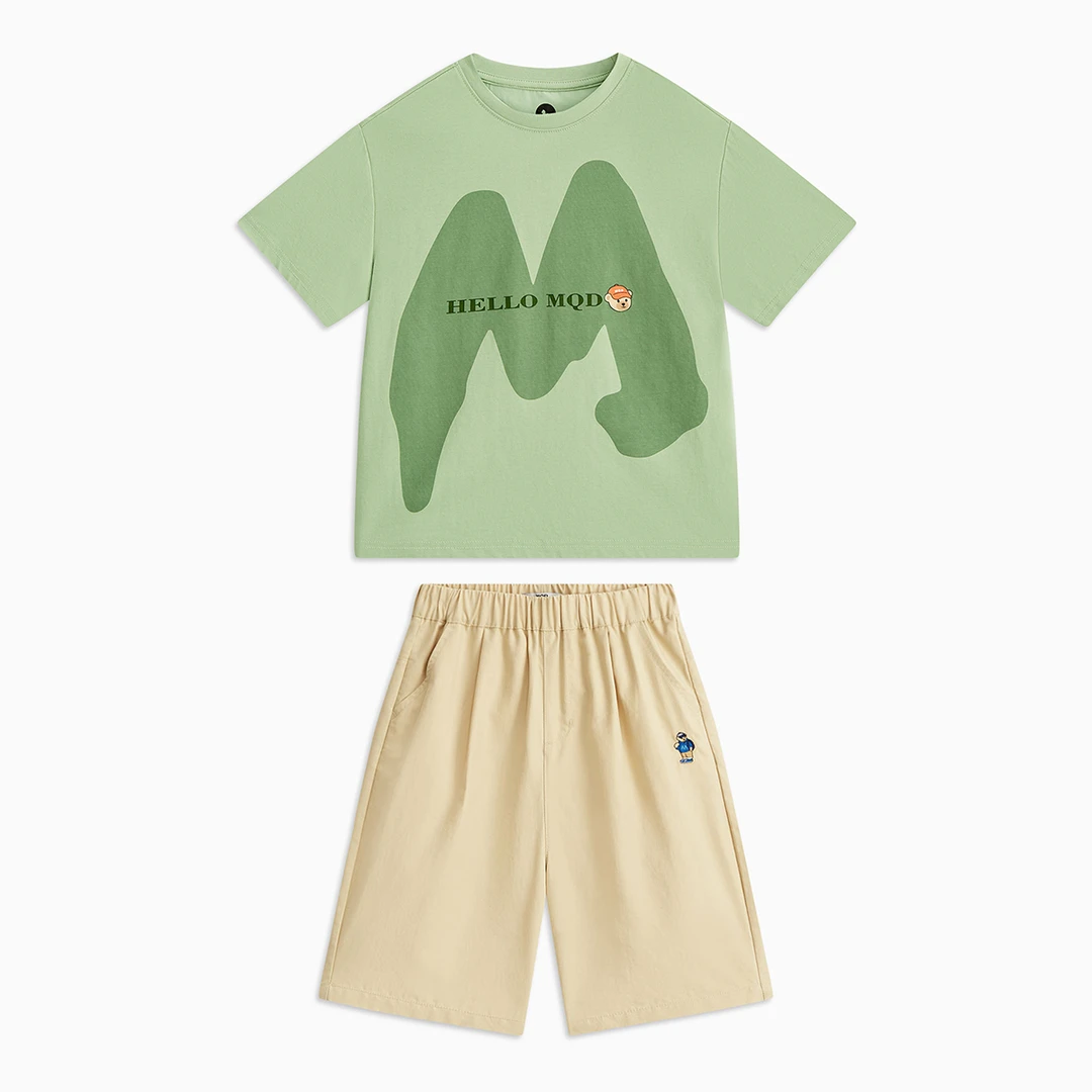 MQD童装儿童夏季新品时尚字母圆领套装宝宝休闲上衣短裤TCW03C5