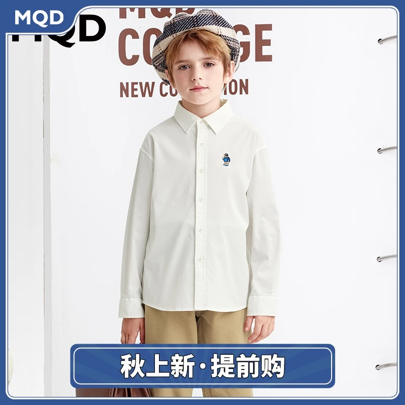MQD童装儿童春春新款小熊绣标长袖翻领衬衫宝宝休闲上衣9633W0102