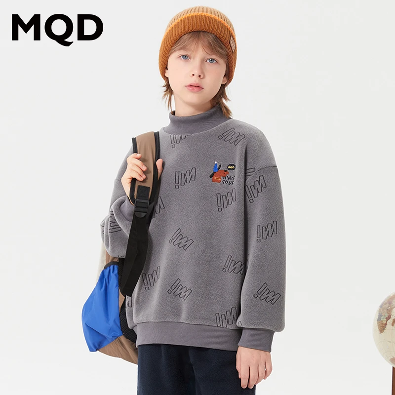 MQD童装儿童冬季新款加绒加厚半高领卫衣时尚满版印花9634W0669