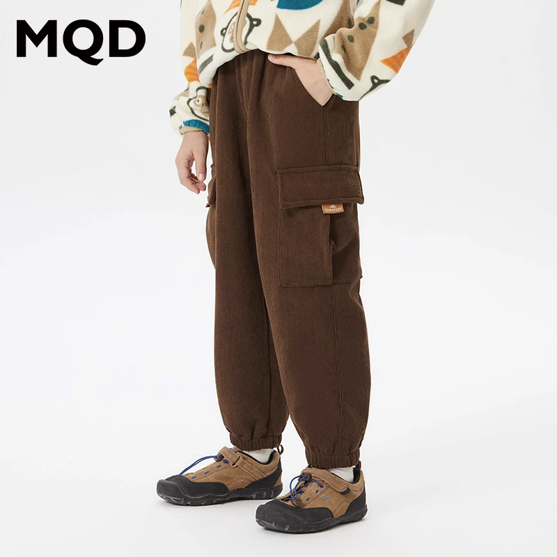 MQD童装加绒加厚休闲裤冬新款儿童保暖灯芯绒休闲长裤9634W1523