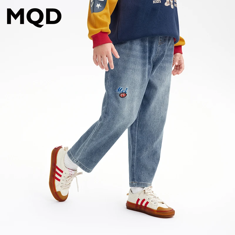 MQD童装儿童春秋新款休闲时尚宽松牛仔裤印花中大童卡通9633W1407