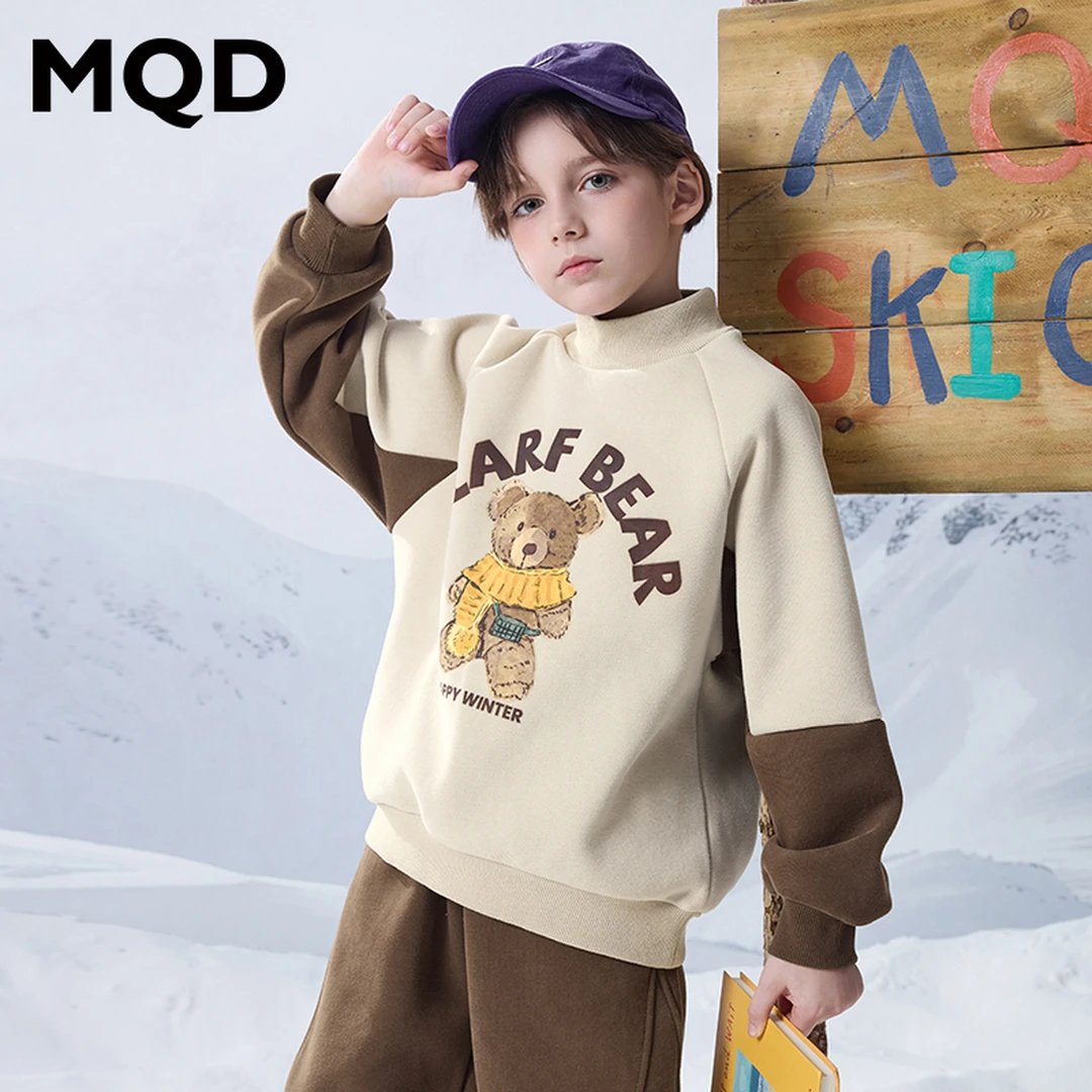 MQD童装儿童冬季新品经典学院风卡通半高领卫衣9644W0630