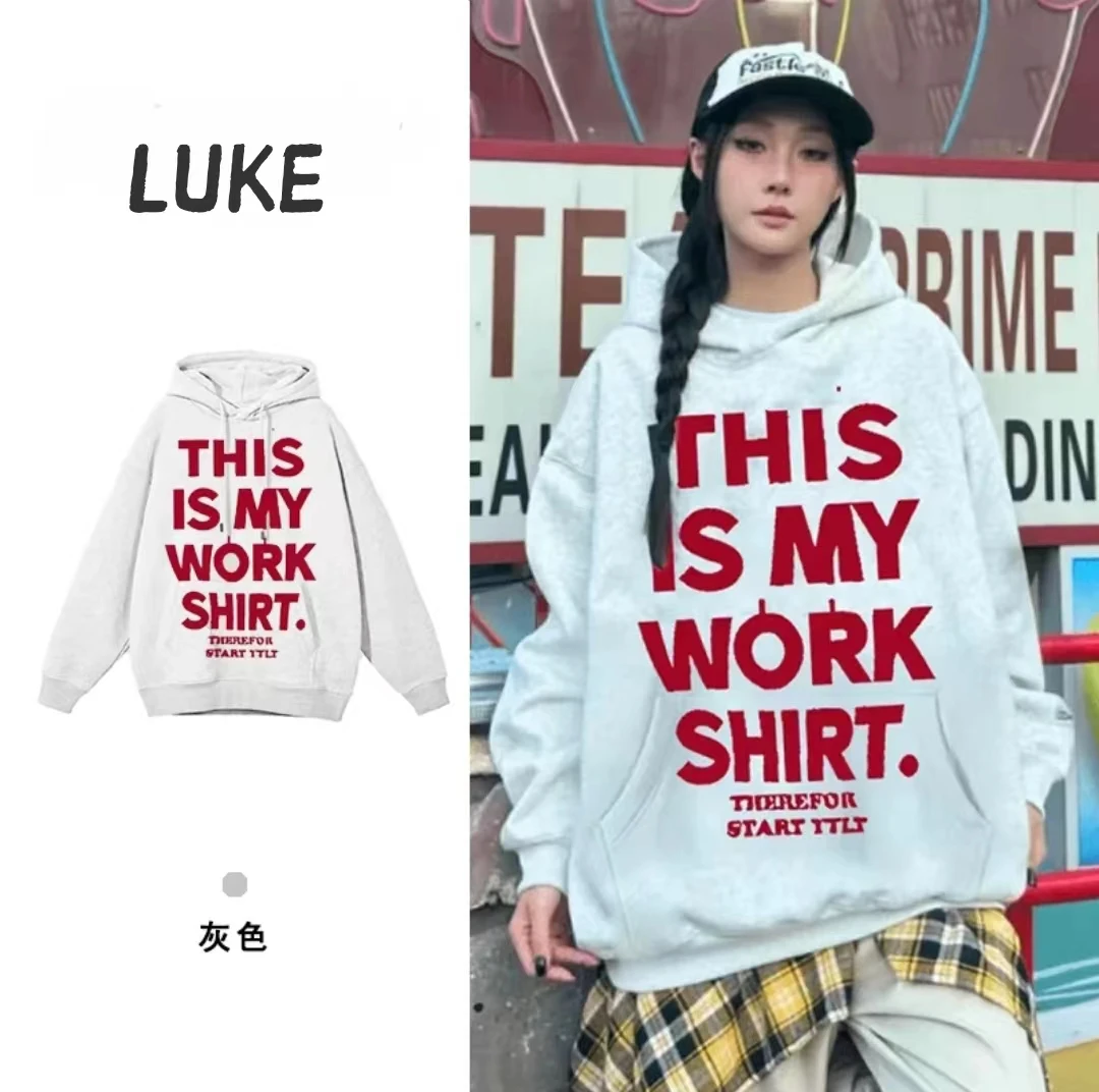 美式复古字母印花连帽卫衣女春秋潮牌情侣宽松帽衫