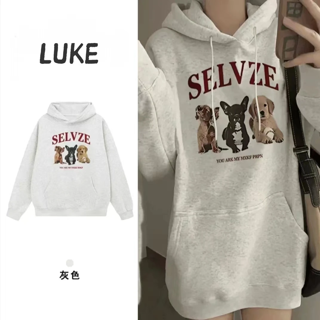 复古圆领小众设计感潮牌上衣宽松百搭oversize圆领慵懒风卫衣韩版