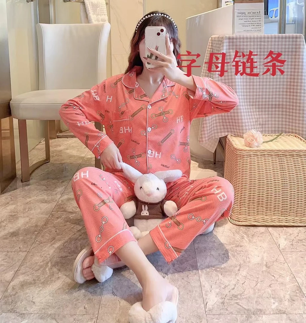 新款女士可外穿秋冬长袖简约休闲宽松大码家居服棉睡衣两件套