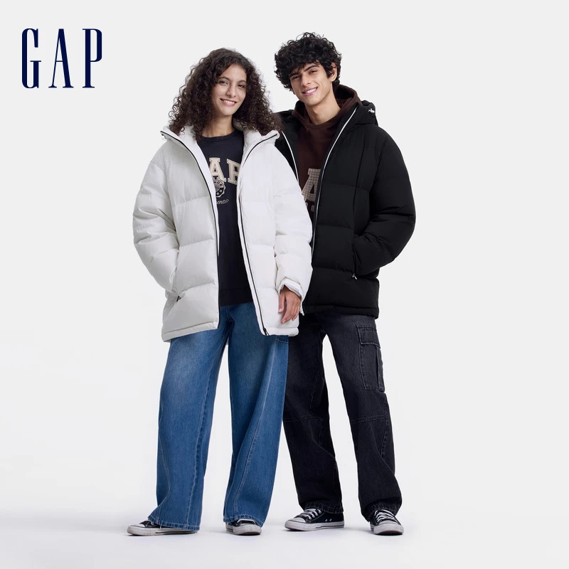 Gap男女装新款防风防雨立领连帽羽绒服情侣装外套DR 678668