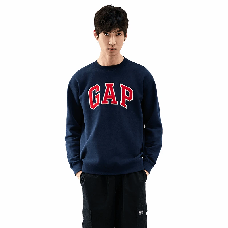 Gap男女装新款字母logo抓绒印花圆领卫衣宽松经典上衣609222