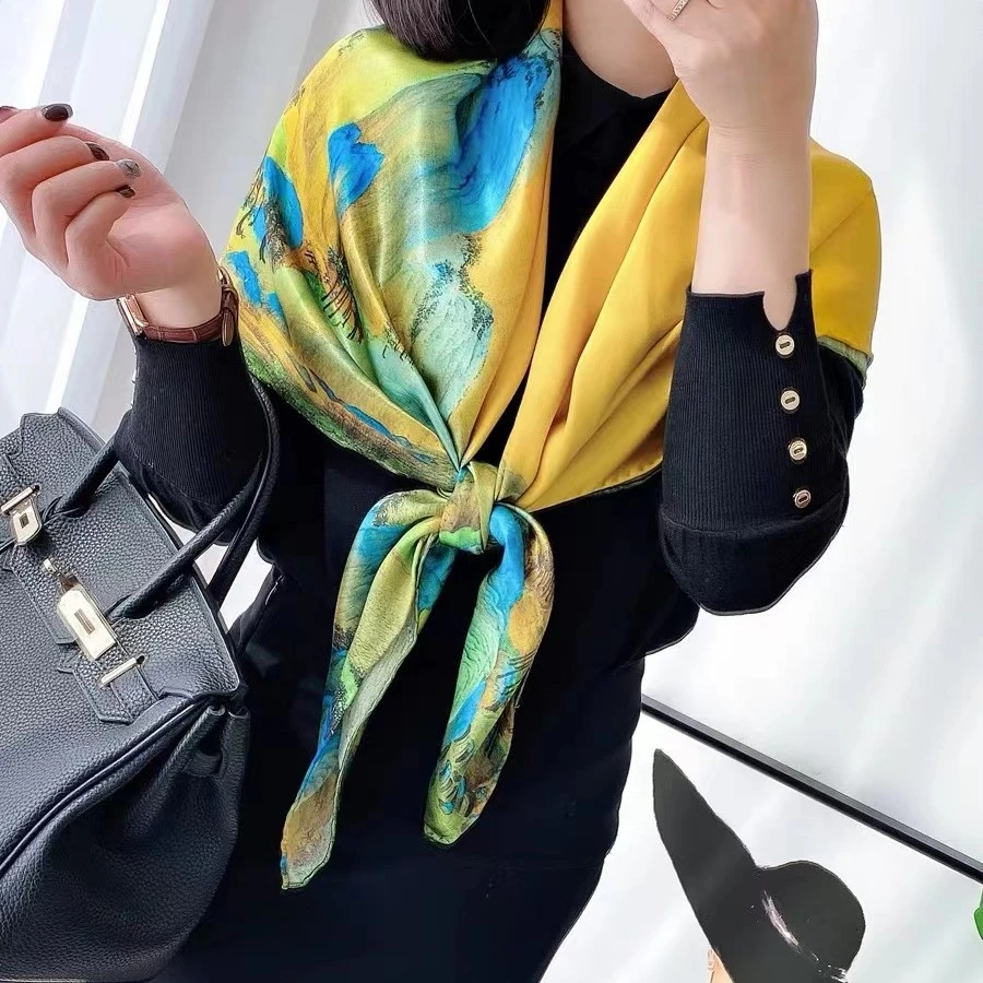8E 千里江山图 新款披肩  百搭薄款丝巾围巾长巾90*180cm