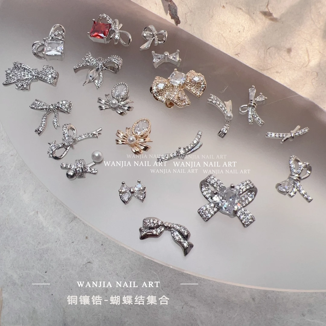 【蝴蝶结集合4A1】铜镶锆石美甲饰品精致蝴蝶结保色镀层锆石钻超闪