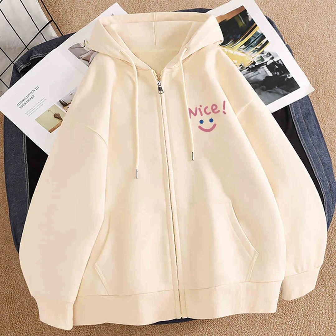 中大童装女孩连帽卫衣外套秋冬季女童装卡通印花宽松加绒拉链开衫