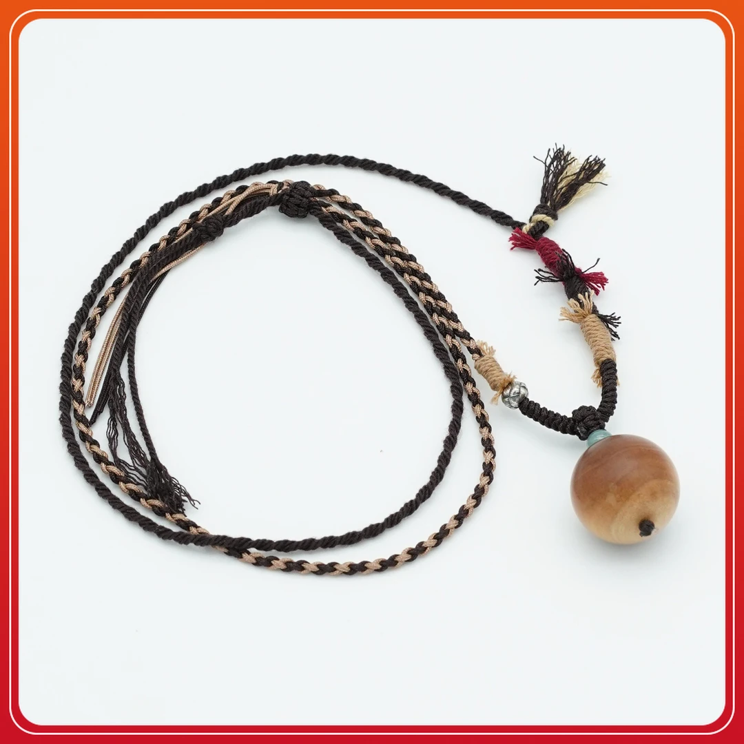 印度老山檀2.0cm 黑肉虎皮横纹 吊坠 +手工编绳【L100302】