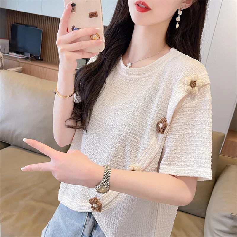 2024夏季新款不规则短款女装短袖T恤小众设计感小个子上衣打底衫