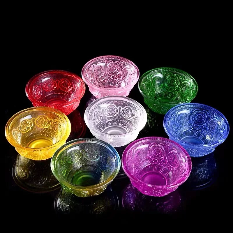 七彩琉璃供碗八吉祥茶碗茶杯家用室内供碗摆件加厚