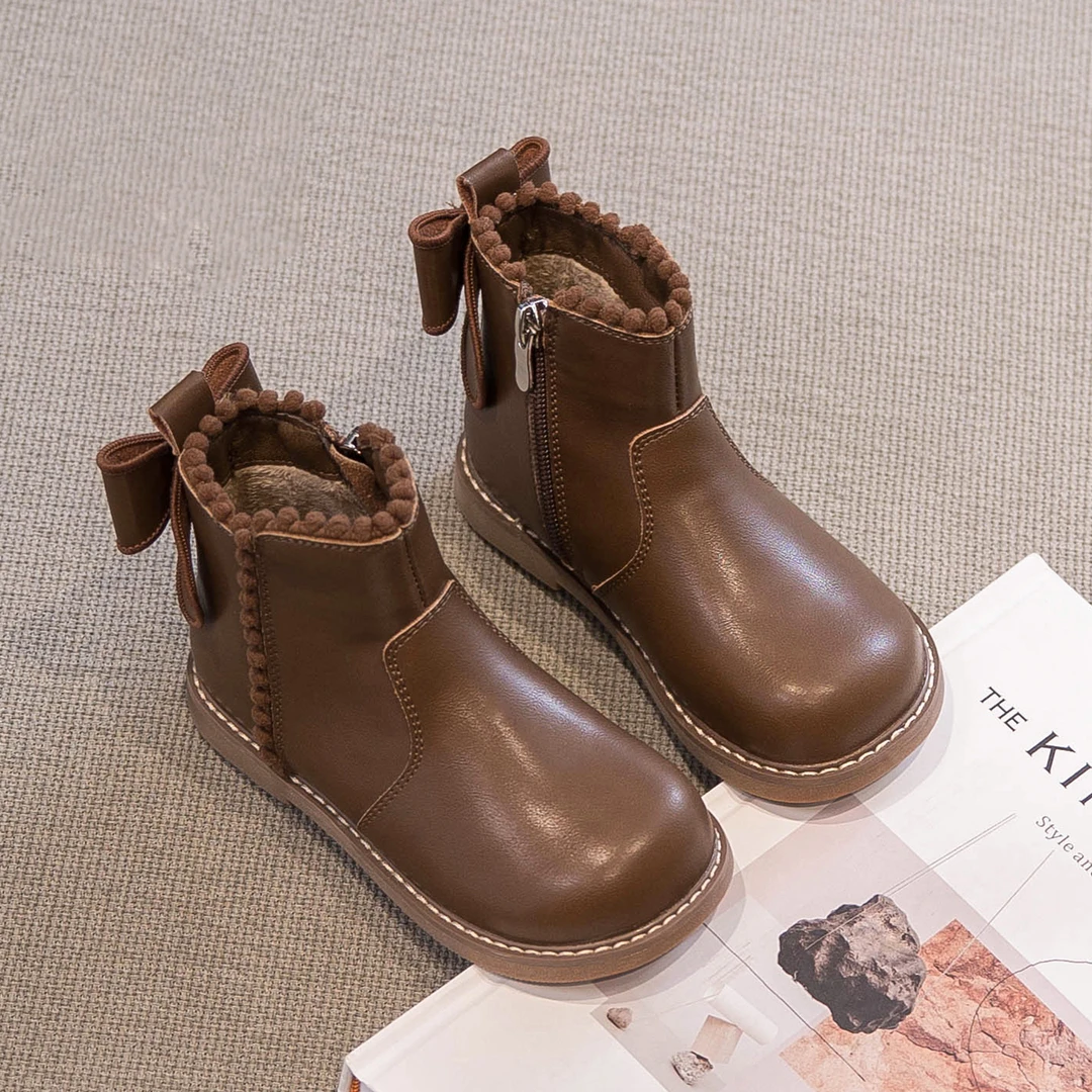 小黄鸭状元儿童马丁靴2023新款秋冬女童鞋加绒短靴女大童保暖皮靴