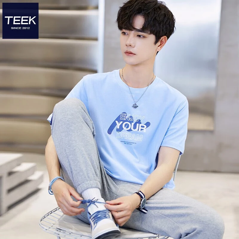 TEEK休闲短袖t恤男潮流帅气上衣服 2025夏季时尚半袖学生百搭体恤