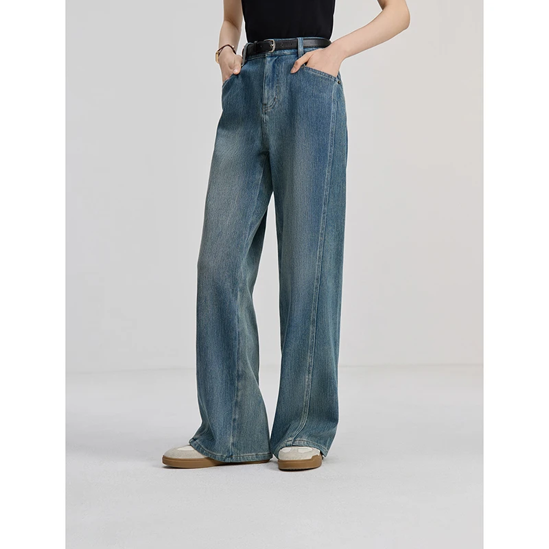 自巧小个子女装穿搭复古直筒牛仔裤宽松高腰显瘦长裤子 24ZQ93017