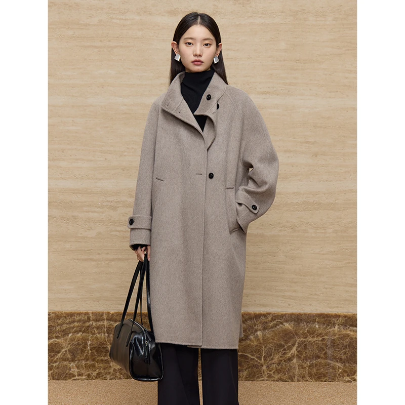 自巧小个子女装穿搭立领羊毛大衣高级感双面毛呢外套 24ZQ94112