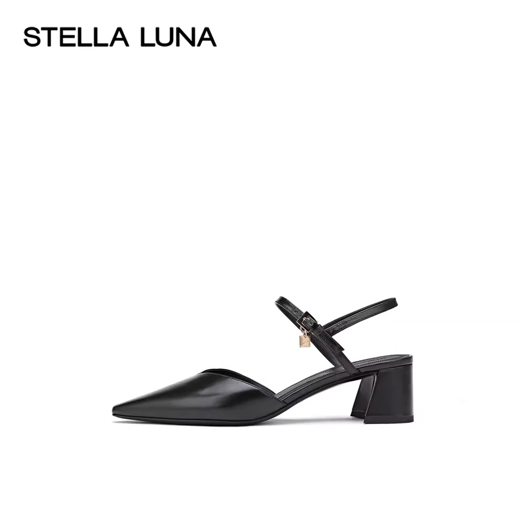 STELLA LUNA女鞋夏季百搭半凉鞋时尚气质尖头吊饰中粗跟露跟鞋