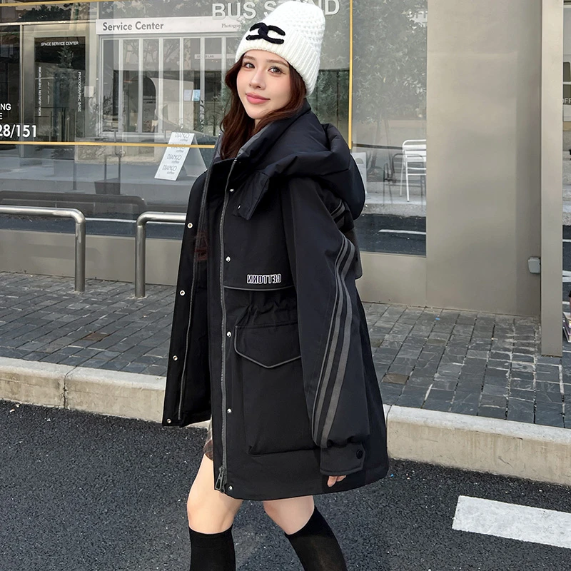 YAYA/鸭鸭正品中长款连帽羽绒服女冬季2024新款休闲保暖百搭外套