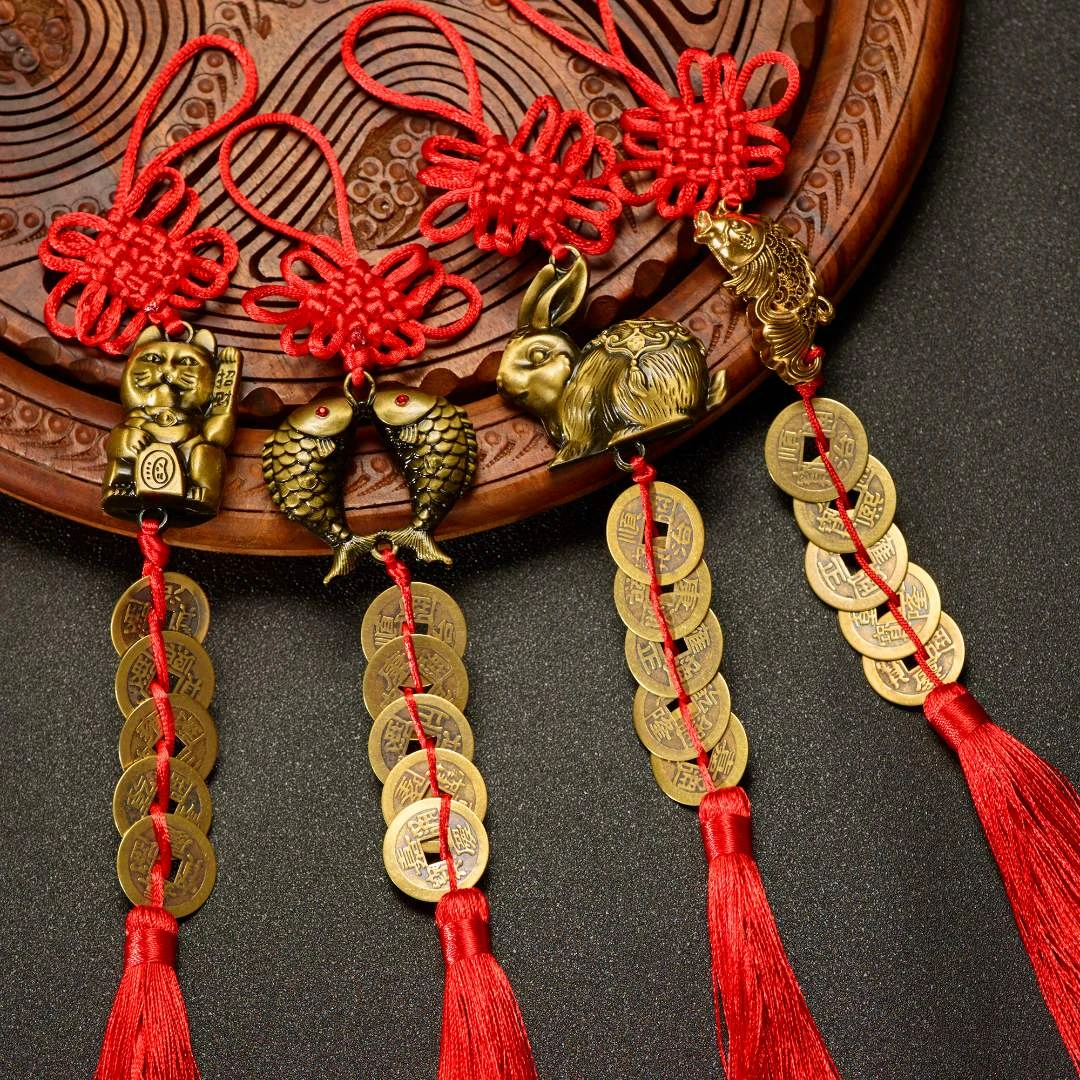 【老师推荐】中国结五帝钱兔子年年有鱼挂件挂饰