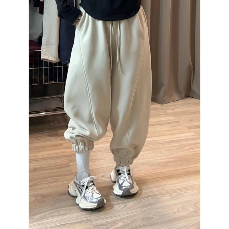 2024高品质卫裤女阔腿束脚冬新款加绒加厚宽松休闲百搭显瘦休闲裤