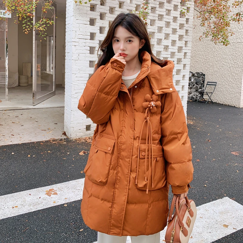 新款DJ-8801胖mm加肥加大码羽绒服女显瘦显气质花朵保暖羽绒服