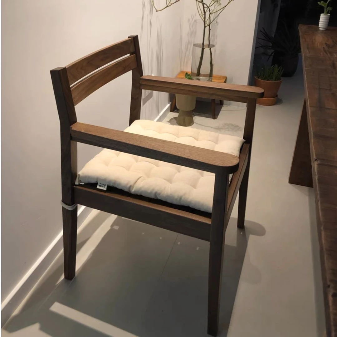 林山扶手椅 黑胡桃木樱桃木现代简约原木色单人家用舒适餐桌椅