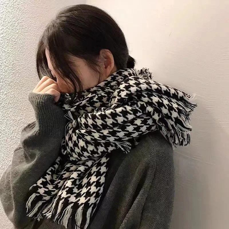 千鸟格格子围巾女冬季保暖新款韩版潮流百搭学生情侣围脖厂秋冬