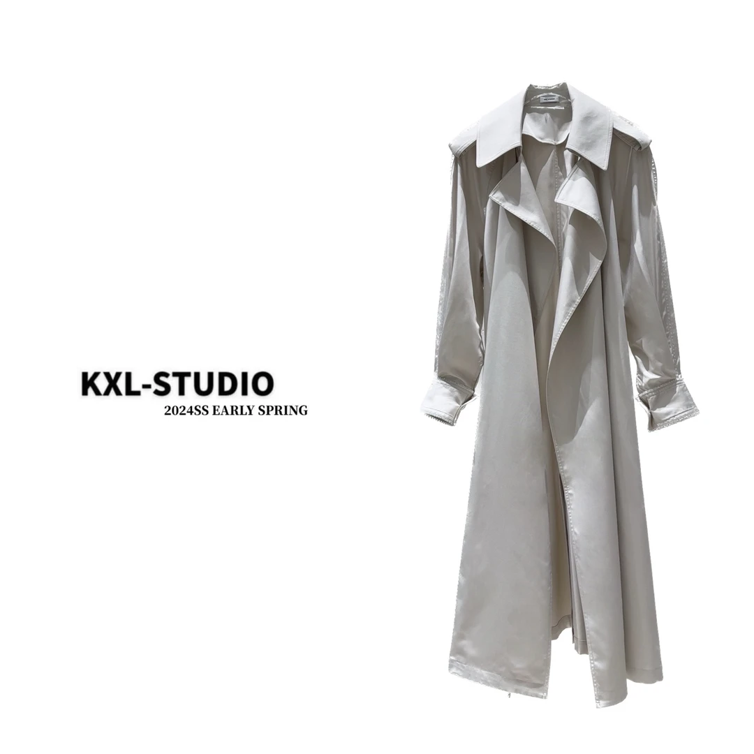 KXL-STUDIO【淡雅白茶】系带中长风衣8620