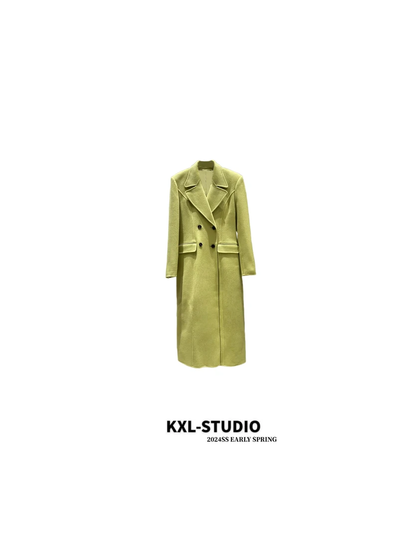 KXL_ STUDIO 治愈·经典双排扣醇绿色大衣10601