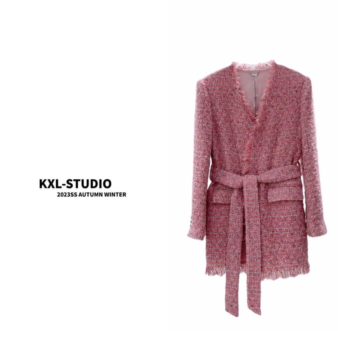 KXL-STUDIO【重工糅织】樱花粉流苏外套8572