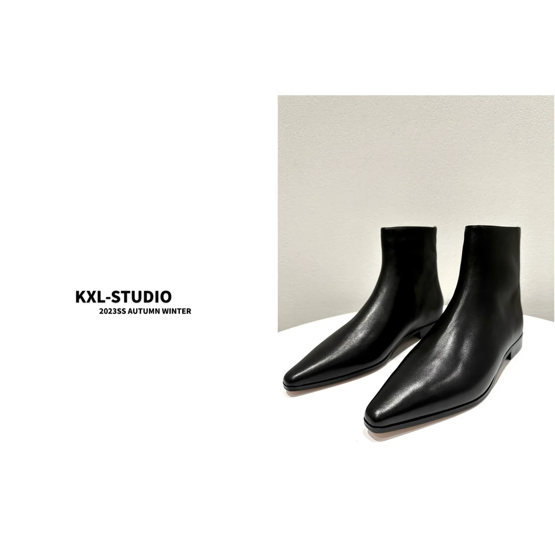 KXL“极简百搭”尖头平跟切尔西靴4581