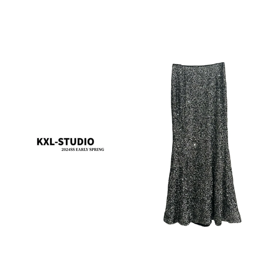 KXL-STUDIO“亮片缀饰鱼尾半身裙”8514（银色）