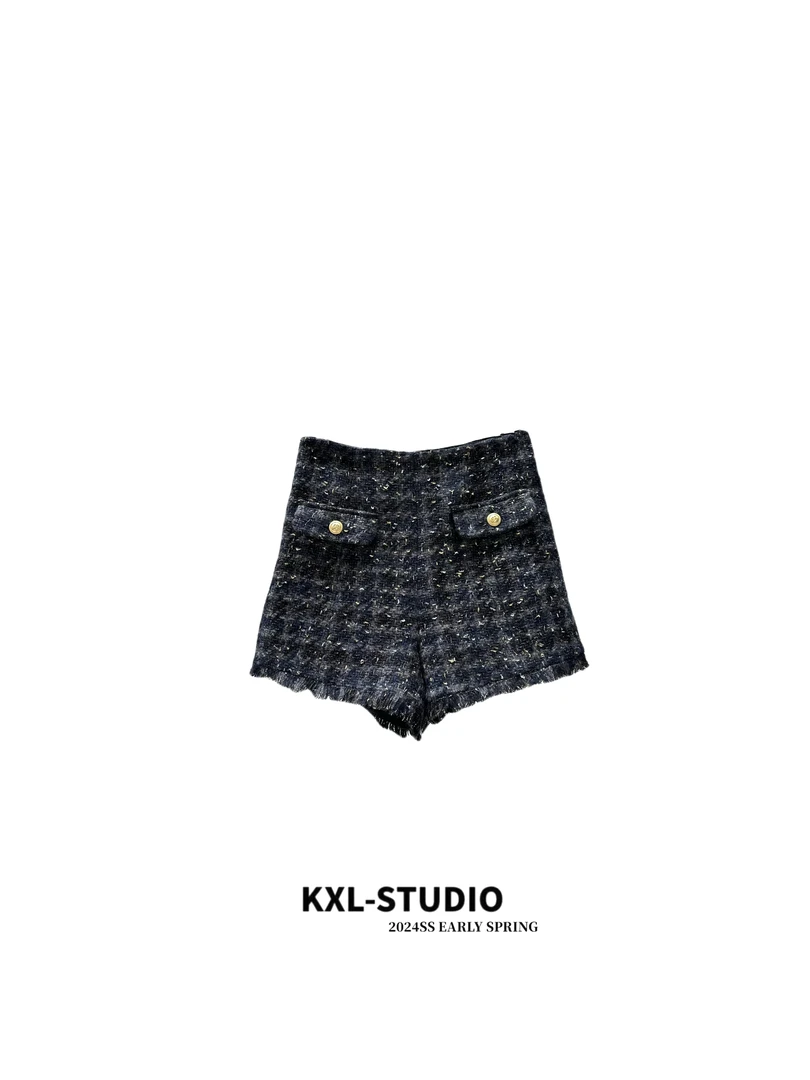 KXL-STUDIO【KELE精选】色织毛边小香短裤11434