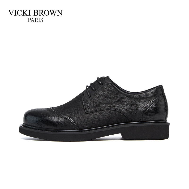 VICKI BROWN轻奢男鞋牛皮透气百搭圆头休闲皮鞋男款男士商务皮鞋