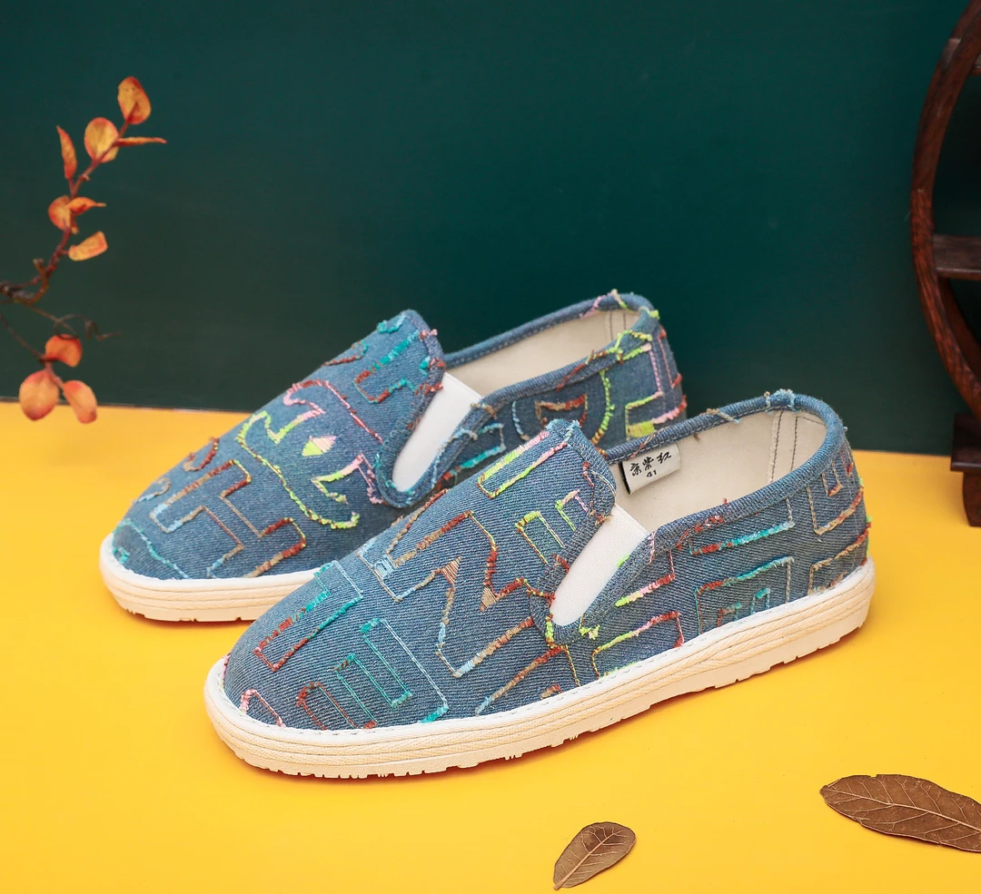 京紫红热情牛仔舒适休闲软底牛筋底纯手工平底老北京布鞋