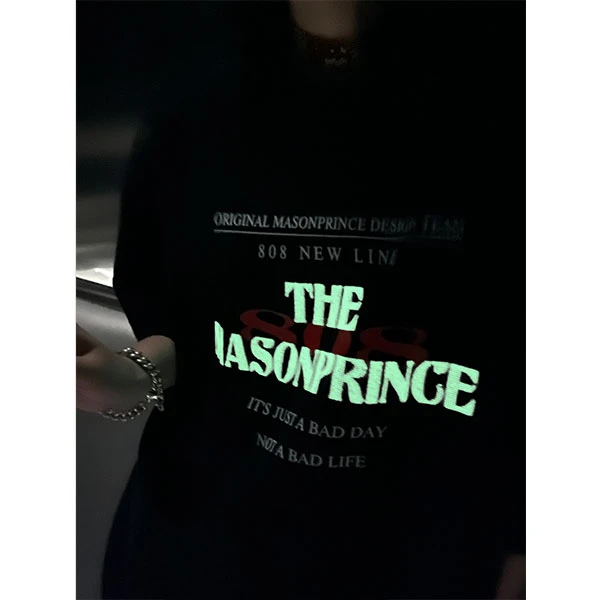 MASONPRINCE 春夏新款808TEAM珠片绣标签宽松短袖T恤休闲情侣长袖