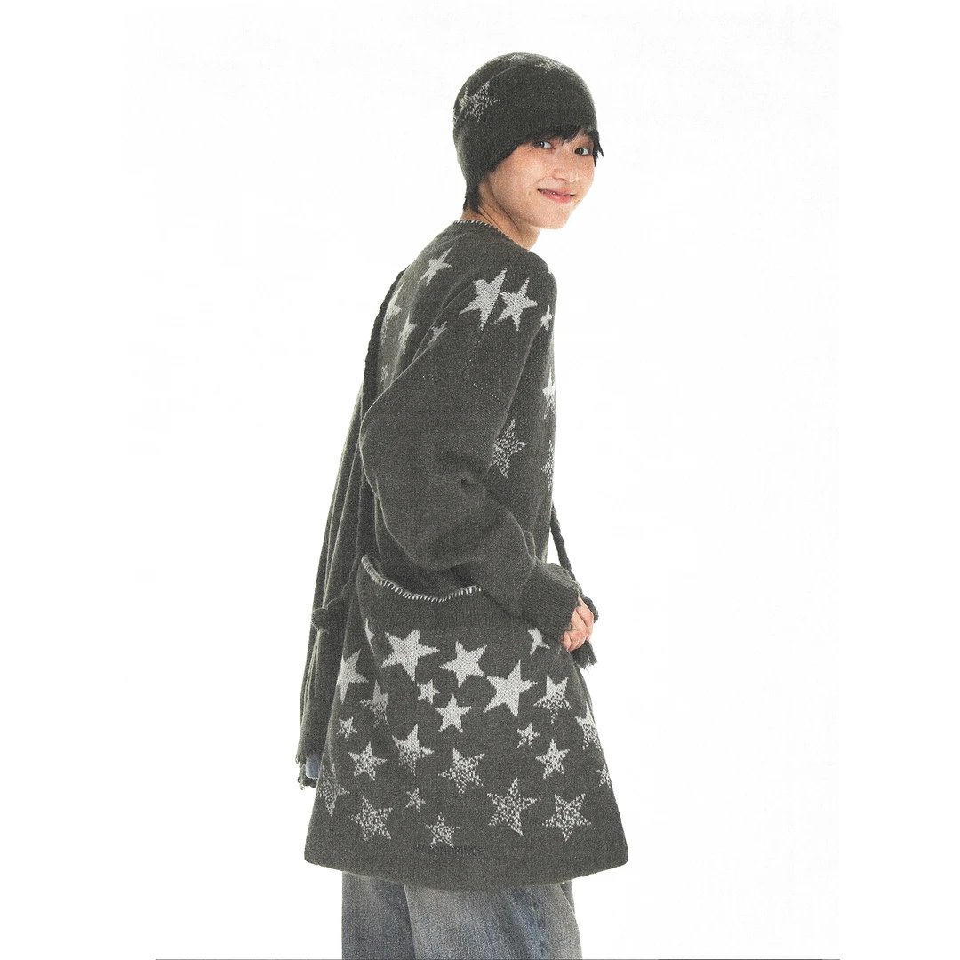 MASONPRINCE星星毛织系列马海毛渐变提花美式冷帽/大容量斜挎棉包