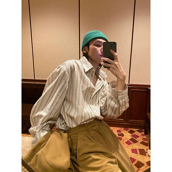 MASONPRINCE 复古条纹长袖衬衫男春秋潮牌高级感宽松百搭情侣衬衣