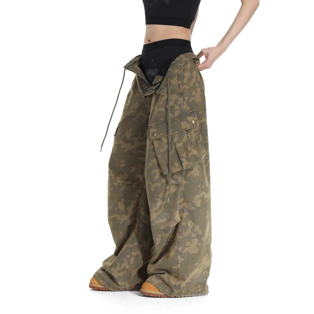 MASONPRINCE 夏季进口迷彩旧化废土降落伞宽松工装裤休闲长裤