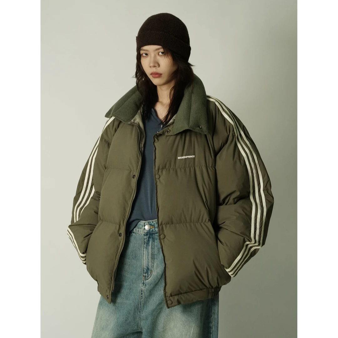 MASONPRINCE 冬季新款运动感杠条高领羽绒服男加厚短款保暖外套潮