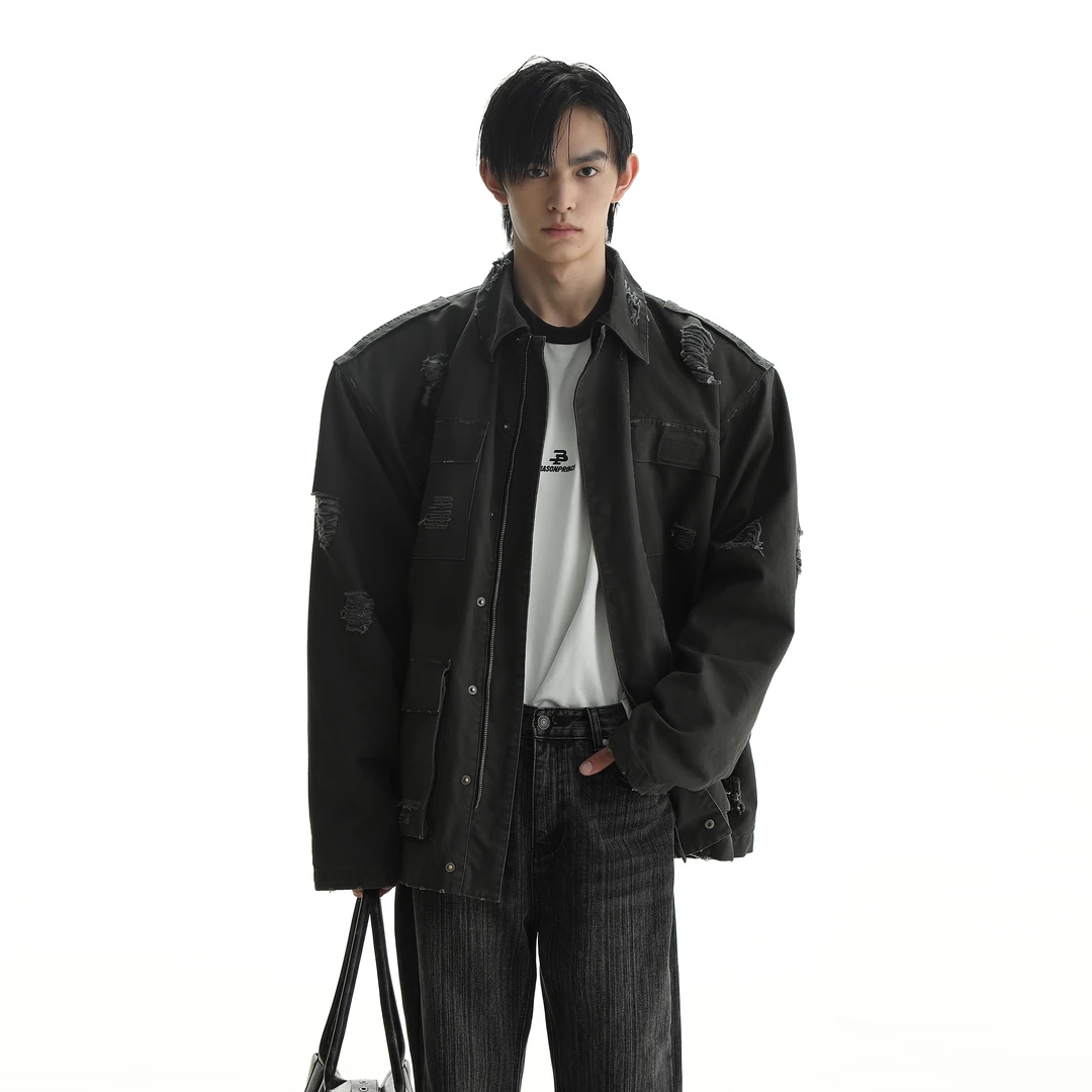 MASONPRINCE门店限定秀款 卡特做旧破洞工装夹克美式复古男士外套