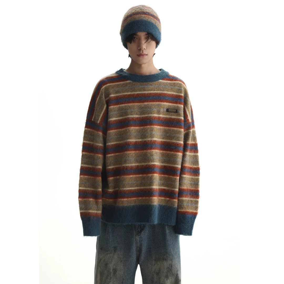 MASONPRINCE 松弛下来秋季轻松条纹慵懒套头毛衣男新款休闲针织衫