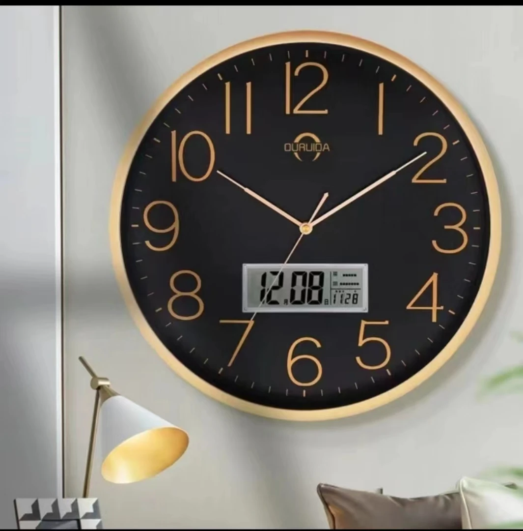 康巴丝客厅家用挂钟静音挂钟时尚简约轻奢风格新中式石英钟免打孔