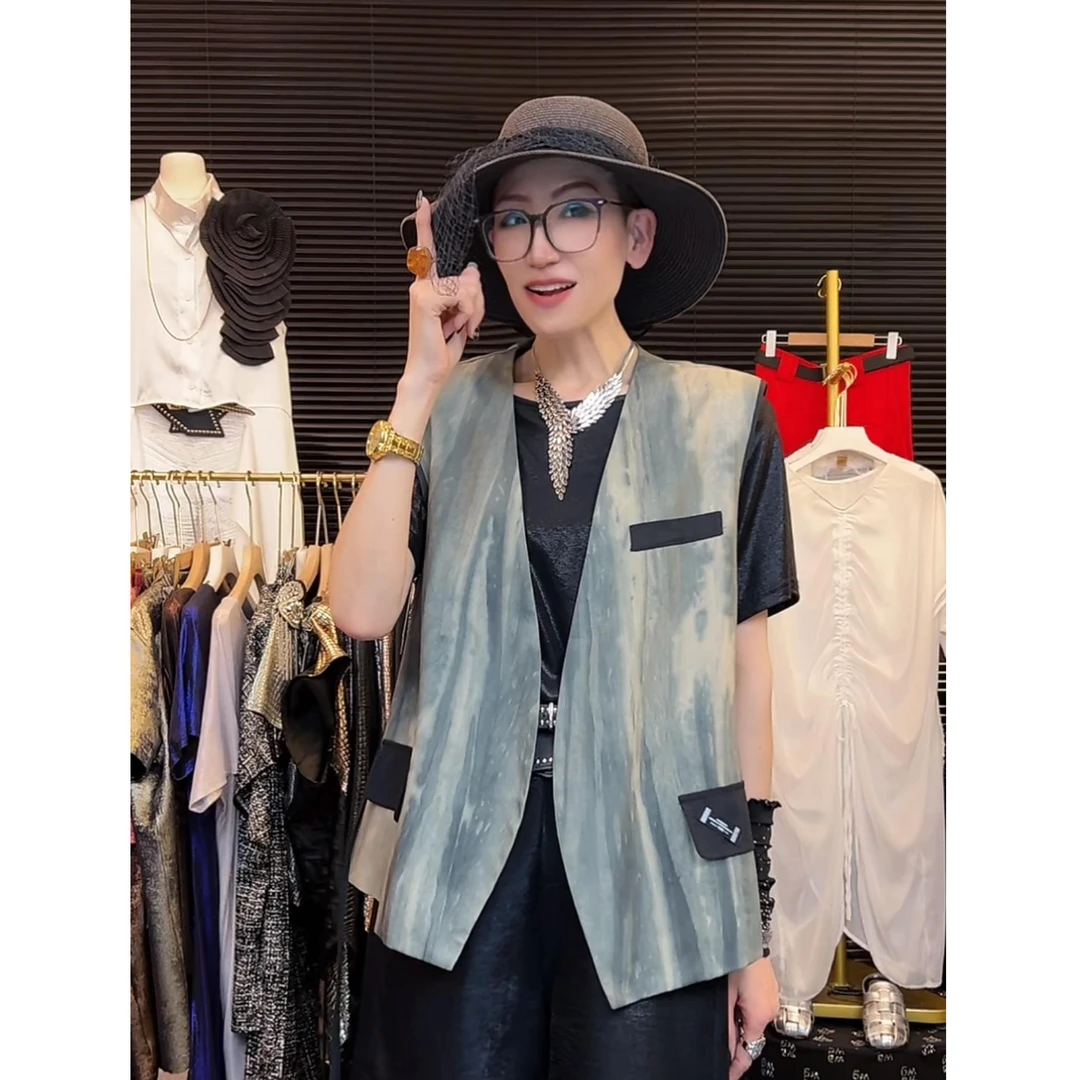 HK 2023轻奢潮牌休闲夏季宽松个性印花扎染潮流时尚定制马夹692#