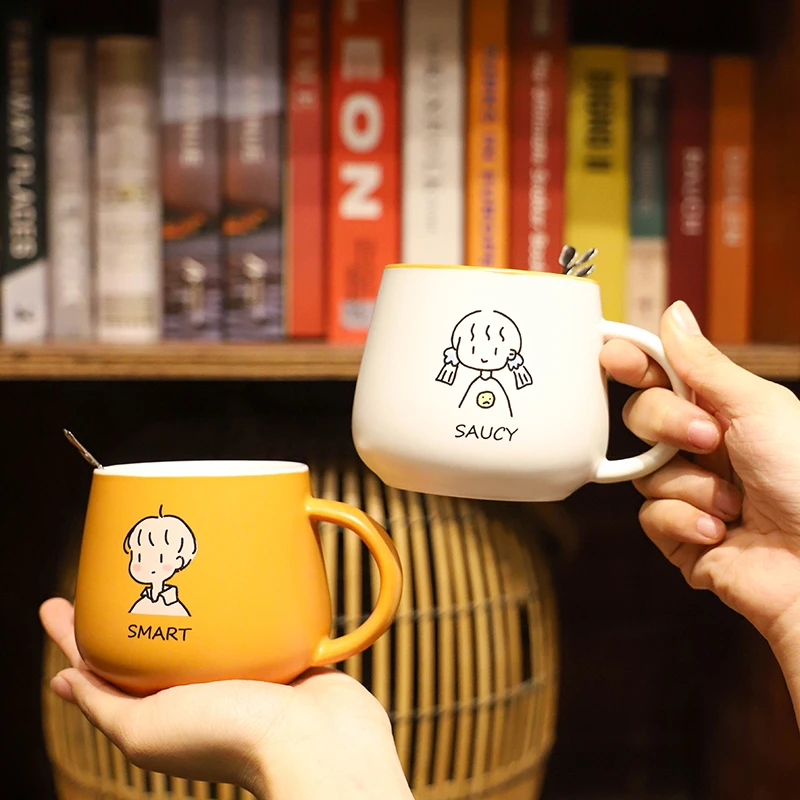 万瑞祥可爱男孩女孩情侣杯闺蜜陶瓷水杯简约咖啡杯学生宿舍早餐杯